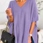 10 Colors V Neck Loose Fit Solid Poncho Sweater