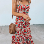 Febedress Floral Sleeveless Midi Ruffle Dress