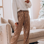 Margovil Drawstring Mid Waist Glitter Sequin Pants