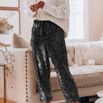 Margovil Drawstring Mid Waist Glitter Sequin Pants