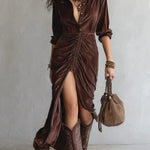 Lunori™ Thalisse | Midi Dress in Pleated Velvet