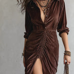 Lunori™ Thalisse | Midi Dress in Pleated Velvet