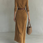 Lunori™ Célianne | Chic Suede Maxi Dress
