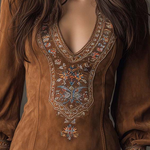 Lunori™ | Embroidered Suede Mini Dress in Purple