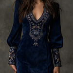 Lunori™ | Embroidered Suede Mini Dress in Purple