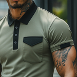 Men's Retro Casual Cotton Colorblock Short Sleeve Polo Shirt