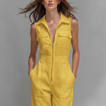 Women's Minimalist Zippered Lapel Sleeveless Jumpsuit