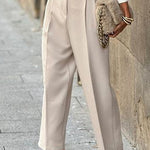 Casual British Style Solid Pocket Without Belt Loose High Waist Straight Solid Color Bottoms