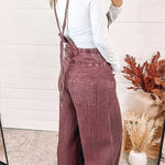 Red Textured Shoulder Straps Pocketed Overalls