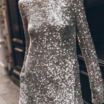 Flash Focus Sequin Extra Long Slit Sleeves Open Back Mini Dresss