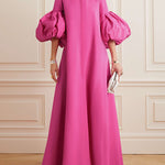 Loose Flower Shape Solid Color Stand Collar Lantern Sleeves Maxi Dresses