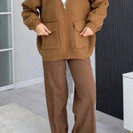 Solid Color Versatile V-Neck Pocket Sweater Jacket