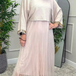 Fenna Ribbed Sequin Trim Batwing Sleeve Sweater and Pleated Tulle Stretch Tank Midi Dress Two-piece Set