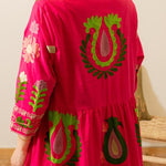 FUCHSIA PINK FLOWERS SHIRT DRESS
