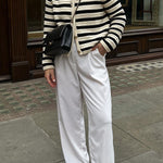 Striped small fragrant style knitted cardigan