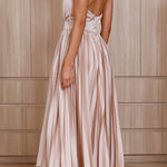 Beaming Smile Satin Halter Neck Pleated Midi Dress