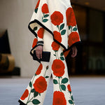 Loose Wide Leg Flower Print Casual Pants Bottoms Trousers