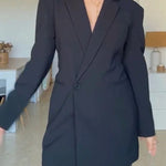 Yulissa Single Button Long Sleeve Fitted Waist Open Back Pocketed Lapel Blazer