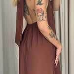 Leopard Print Sexy Halter Neck Backless Loose Maxi Dress