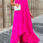 Sleeveless Off Shoulder Irregular Maxi Ruffle Dress