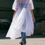 Half Sleeves High Waisted Pleated See-Through Solid Color Lapel Midi Dresses Shirt Dress