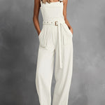 Women's Off-White Relaxed Jumpsuit With Utility Pockets & Adjustable Straps, Sophisticated Daytime-Casual Style Jumpsuit