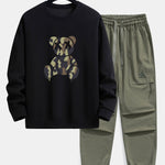 Camouflage Dissolving Bear Print Relax Fit Sweatshirt & Drawstring Jogging Pants