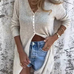 V-Neck Single-Breasted Mid-Length Knitted Cardigan
