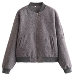 Stand Collar Loose Long Sleeve Ribbed Flight Jacket