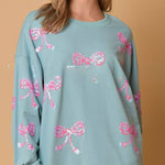 Bowknot Sequined Casual Loose Long Sleeve Sweatshirt