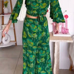 Casual V-Neck Lace-Up Top & Pants Two-Piece Set