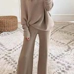 Casual Solid Color One-Shoulder Ladies Knit Set