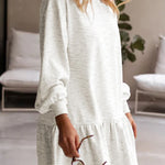 White Solid Color Ruffle Hem Mini Sweatshirt Dress