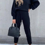 Casual Solid Color High Collar Pencil Pants Suits