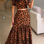 Lillah Unique Print Puff Sleeve Smocked Top and Elastic Waist Maxi Skirt Set