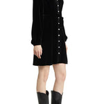 Solid Color Velvet Long-sleeved V-neck Lace-up Mini Dress