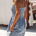 Easy Breezy Denim Smocked Pocketed Casual Romper
