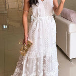 Radiant Day Tulle 3D Floral Embroidery Tie-up A-line Maxi Dress