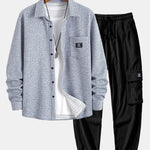 Waffle Button Up Shirt & Drawstring Corduroy Cargo Jogger Pants