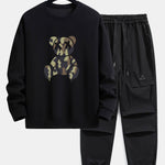 Camouflage Dissolving Bear Print Relax Fit Sweatshirt & Drawstring Jogging Pants