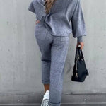 Casual Solid Color High Collar Pencil Pants Suits