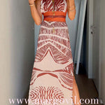 Halter V Neck Backless Side Slit Print Maxi Dress