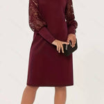 Round neck lace lantern sleeve midi dress