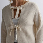 Solid Color Loose Long Sleeve Lace-up Knitted Cardigan