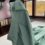 Loose Buttoned Pleated Solid Color Pants Trousers