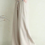 Artistic Ramie Cotton Drawstring Elasticity Loose Wide-Leg Pants