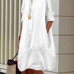 Long Sleeves Loose Solid Color Lapel Collar Midi Dresses Shirt Dress