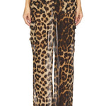 Minka Chiffon Leopard Elastic Waist Pocketed Loose Cargo Pants