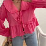 Solid Color Lace-Up Long Sleeve Cardigan Shirt