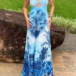 Vacation Blue Suspender Print Dress